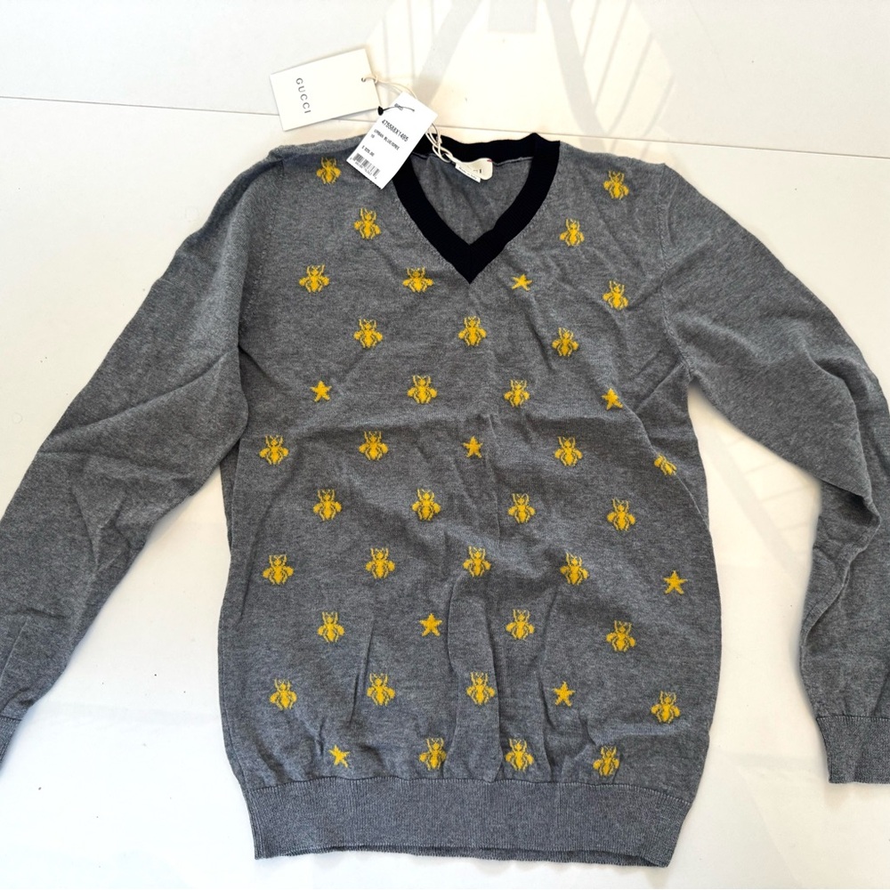 Gucci Bee kids Gray and Yellow Embroidered Sweater